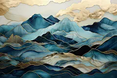 中式山川河流艺术国潮新装饰画美术画图片