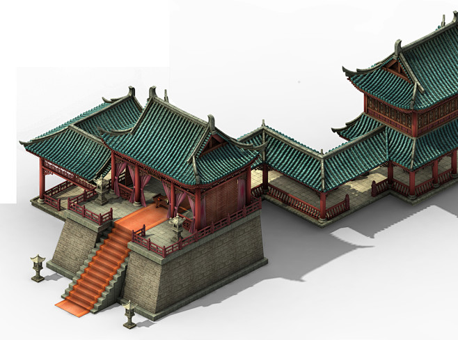 3D古代建筑模型高台看台红毯楼梯古代走廊