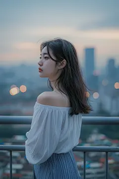 遥望远方美丽女孩背影