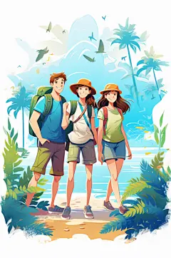 数字艺术学生放假开心过暑假扁平风插画