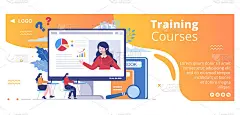 商业在线培训，研讨会或课程封面模板平面插图可编辑的广场背景的社交媒体或贺卡