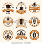 Coffee set of nine colored vector labels, badges, emblems and logos, templates in vintage style for shop or restaurant