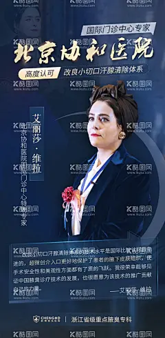 国际专家高度评价技术海报  - 源文件下载【酷图网】海报,医院,人物,专家,介绍,蓝色,