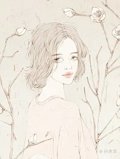 蓦然回首-孙聿西_插画,手绘,森系,少女,文艺,清新,涂鸦,花卉,花与少女_涂鸦王国插画