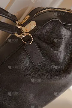 黑色标签上真正的卵石皮包与黄金家具