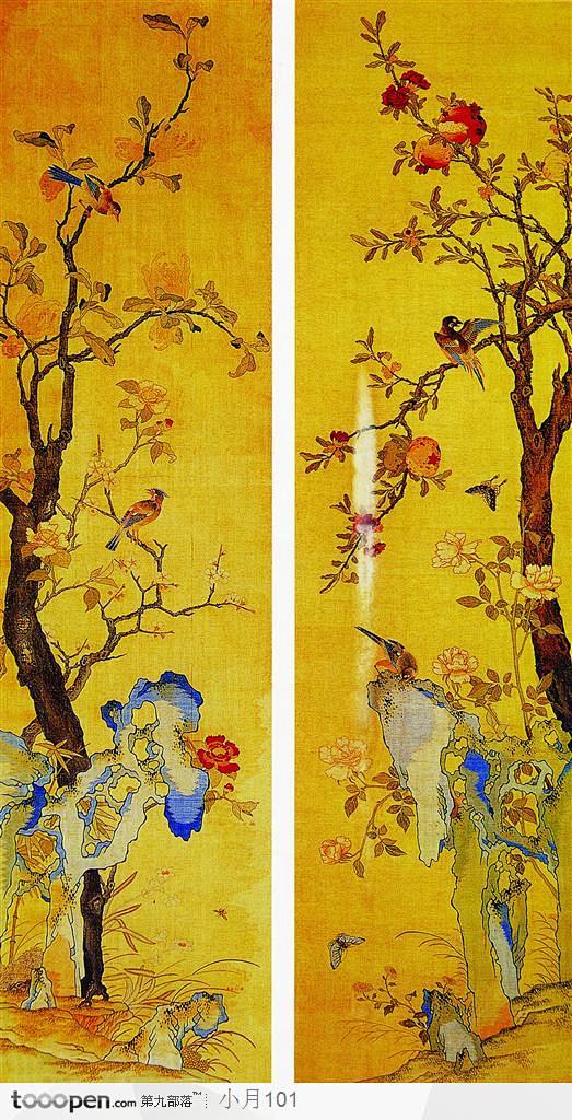 中国国画之古典图画-石榴花鸟图