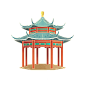 国潮风古建筑古楼古塔鼓楼复古中国风插画