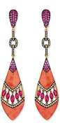 Carved coral drop earrings with rubies, diamonds, and pink sapphires