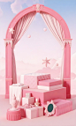 3d-model-A-pink-and-white-fantasy-bedroom-scene-wi