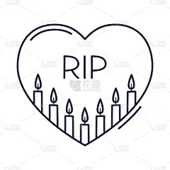 蜡烛里面的心形轮廓图标。悲伤，失去，死亡的概念。矢量插图手绘涂鸦风格