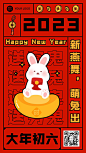 春节兔年大年初六祝福手机海报