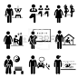 Coach Instructor Trainer Teacher Jobs Occupations Careers - Gym, Yoga, Dancing, Music, School Teacher, Home Tutor, Martial Arts, Driving, Swimming - Stick Figure Pictogram