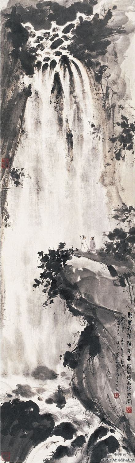 中国书画艺术：傅抱石 作品 《观瀑图》-...