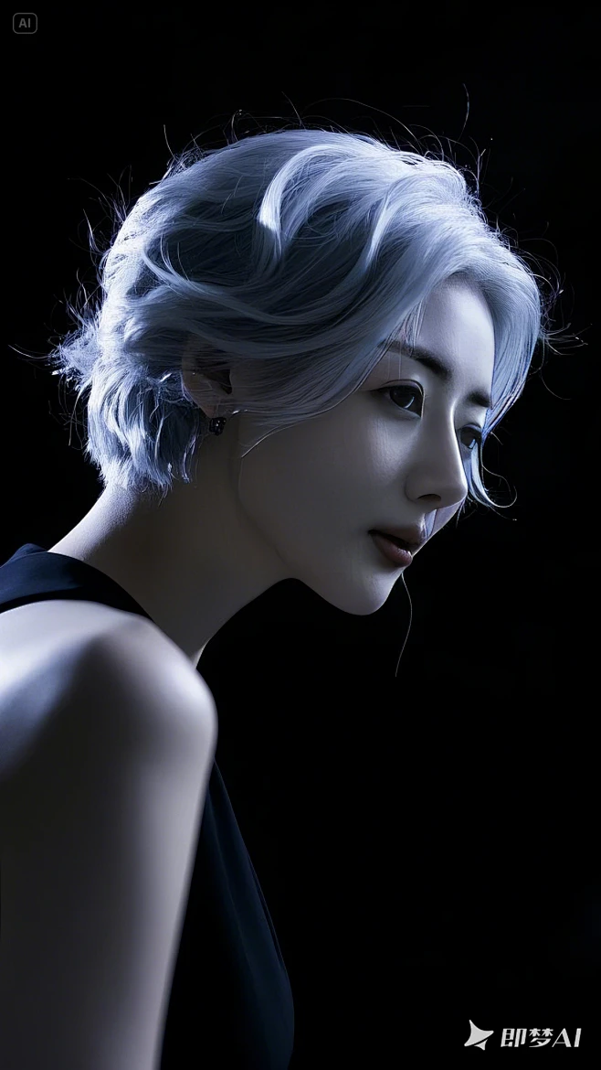 A dark and brooding portrait of a_woman, her face partially illuminated ...