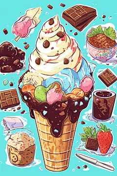 AI数字艺术冰淇淋美食手账贴纸插画