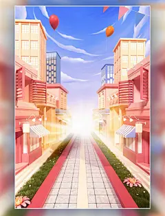 3D立体场景城市街道商铺电商促销场景海报