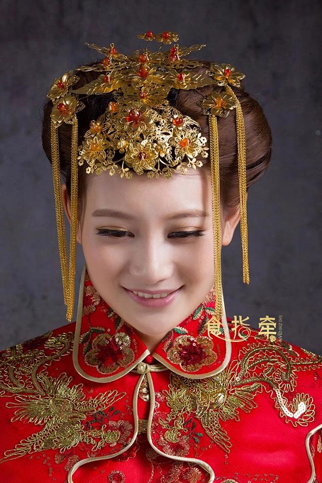 手工古典头饰凤冠秀禾服中式cos汉服配饰...
