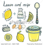 Homemade Lemon Curd recipe book page. Vector illustrated ingredients and jar 