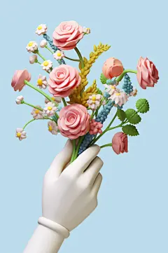 AI数字艺术感恩节手捧花朵模型-众图网