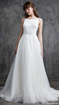 kelly faetanini spring 2020 bridal sleeveless beaded straps bateau neckline sheath wedding dress (10) ball gown overskirt low open back chapel train clean minimalist mv