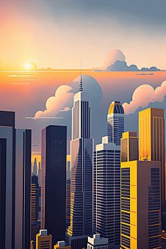 城市美式扁平风插画