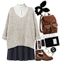 A fashion look from January 2015 featuring beige sweater, white crop shirt and navy blue mini skirt. Browse and shop related looks.
