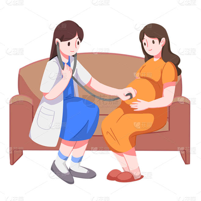 手绘孕妇体检检查医生