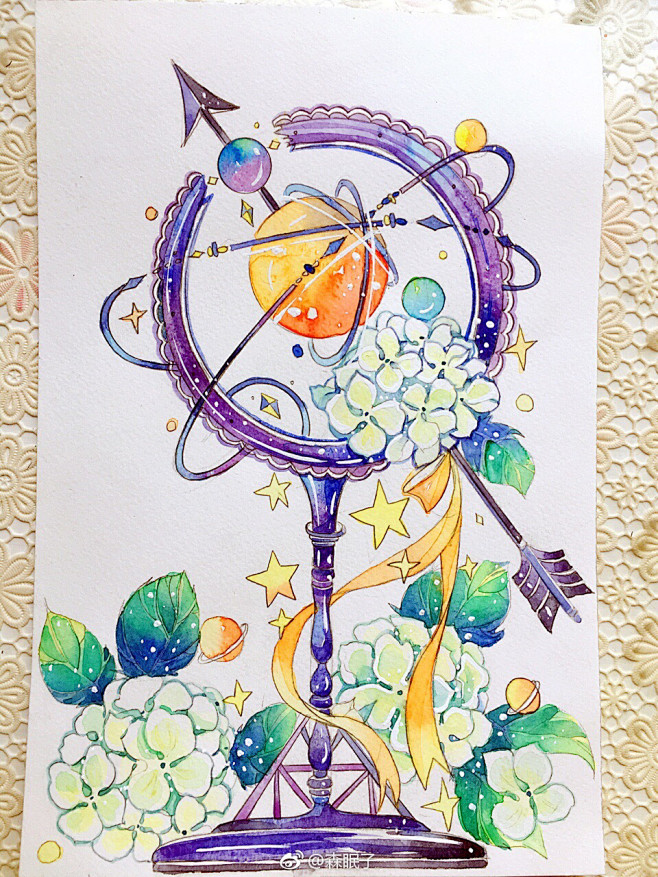 水彩画 手绘 插画 女孩 作者微博by ...