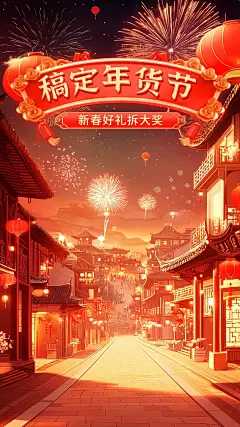 春节年货节红色喜庆中国风街道热闹直播间背景