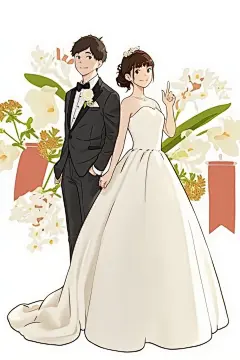 幸福的结婚新人插画