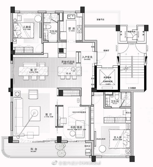 大平层 平面 布局 @室内设计DSNGlobal 平面 方案 图纸 布局 优化 floor plan CAD 建筑 室内设计 家居 家具 工装 ...