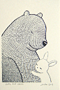 Bunny Bear Print Original Ink Drawing