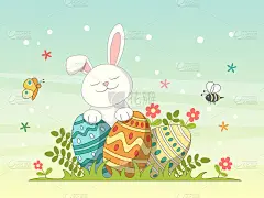 复活节贺卡快乐。背景是兔子和鸡蛋。