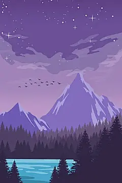 扁平风手绘风景插画模版