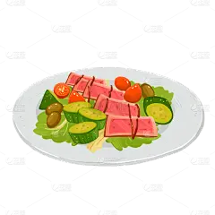 手绘-健康沙拉美食元素贴纸6