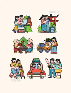 描边漫画风旅行露营休闲娱乐卡通人物元素图片_潮国创意