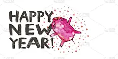 可爱的猪，创意2019年新年字。中国历法中年份的象征。水彩插图明信片水平格式。