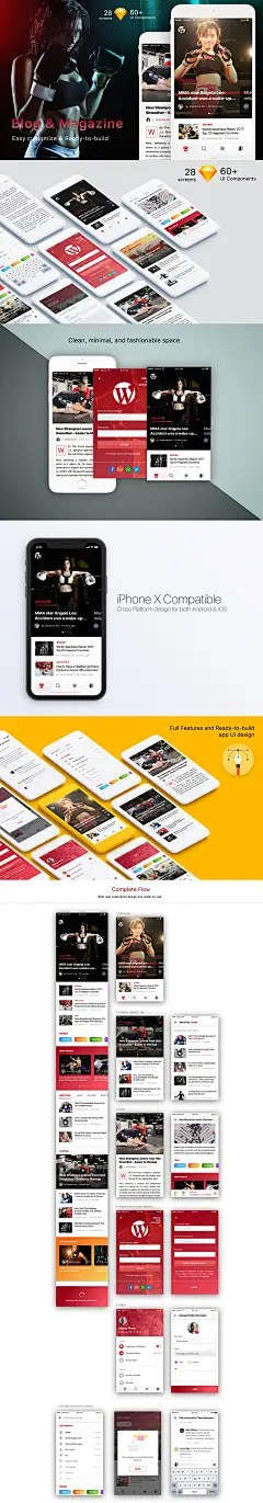 #APP模板#
新闻资讯视频app UI界面分类评论sketch源文件分层设计模板