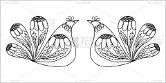 两只对称的自由的手画程式化的骄傲的母鸡鸟看着对方