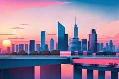 办公大楼现代环境城市剪影扁平插画图片