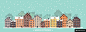 城市雪景多彩房屋淡蓝背景冬季节日手绘主题海报模板矢量素材