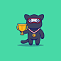 可爱的忍者猫与奖杯和奖牌插画矢量图素材