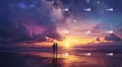 Ai产生的 夫妻 观星者 暮 海滩 银河系 天空 星光 日落