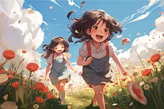 儿童春游春天快乐插画