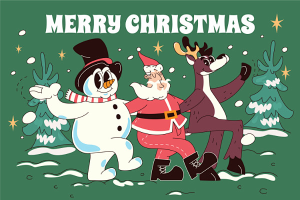 国外卡通手绘潮流圣诞老人驯鹿圣诞节礼物插...