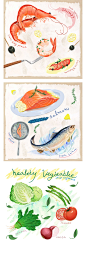 手绘龙虾蔬菜水果牛排小龙虾肉类美食海鲜风格插画PSD分层素材-淘宝网
