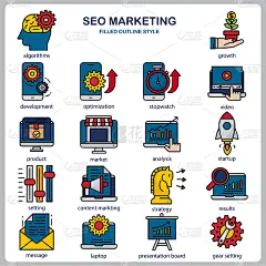 SEO Marketing icon set for website, document, post