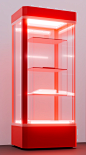 A red display case next to a white display, in the style of 3d blender, dynamic colors, backlight, precise hyperrealism, isometric view, white background, precise craftsmanship, light orange, 8k resolution