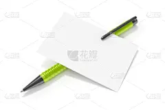 绿色,空白的,圆珠笔,名片,商务,请柬,概念,图像,书桌,折叠的