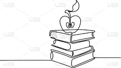 苹果,书,连续线图,学生,一个物体,轮廓,白色,直的,概念,叠